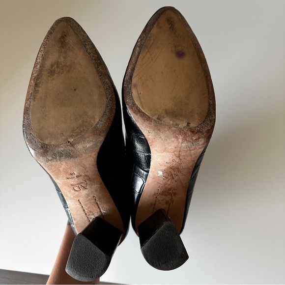 Ad & Daughter Esmea Black Croc-Embossed Leather Block Heel Pumps – Size 10 - Picture 6 of 12